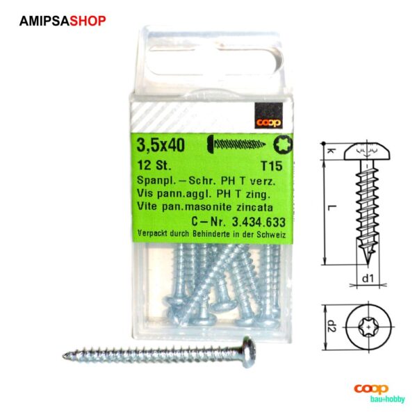 Spanplattenschraube 3.5×40 mm PH T15 Verzinkt 12 Stück