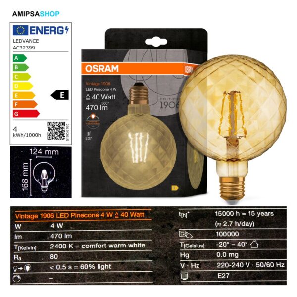 Osram Vintage 1906 LED Pinecone 4w E27 470 lm