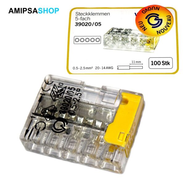 Steckklemme Woertz 5×0,5...2,5mm² 450V 24A transparentgelb - 100 Stück