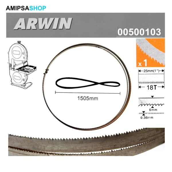 Holz Bandsägeblatt 1505 x 6 x 0.36mm ARWIN 18T