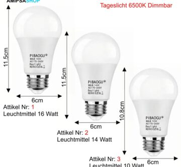 LED Lampe E27 Tageslicht 6500K 16W 14W 10W