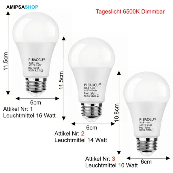 LED Lampe E27 Tageslicht 6500K 16W 14W 10W