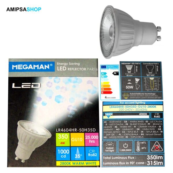 Megaman LED 4W 2800K 35° GU10 MM26512