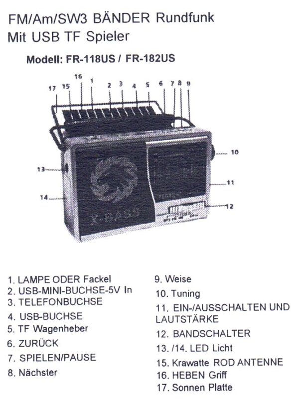 Radio X Bass Solar FM AM SW3 BÄNDER Rundfunk Mit USB TF