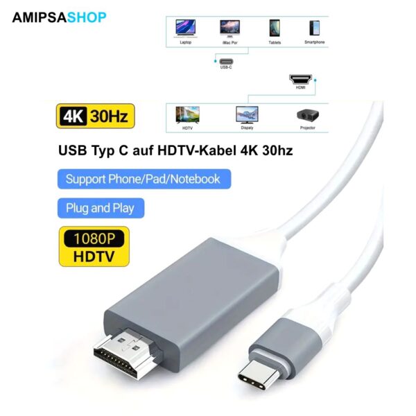 USB Typ C auf HDTV Kabel 4K 30hz