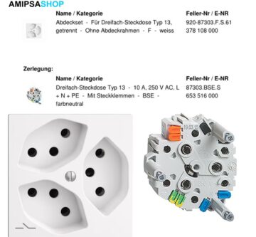 Feller EDIZIOdue UP-Steckdosen 3x T13 Einsatz 7611386836928