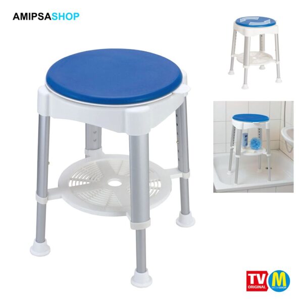 Badhocker mit drehbarer Sitzfläche blau höhenverstellbar
