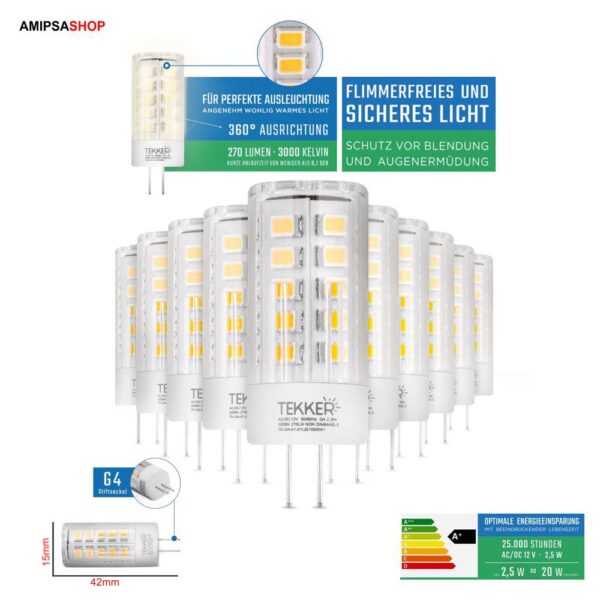 G4 led Warmweiss 2.5w 270 Lumen 3000K 360°