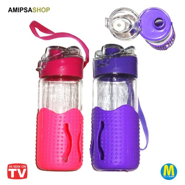 Trinkflasche Glas 400ml Wasserflasche mit Silikonhülle