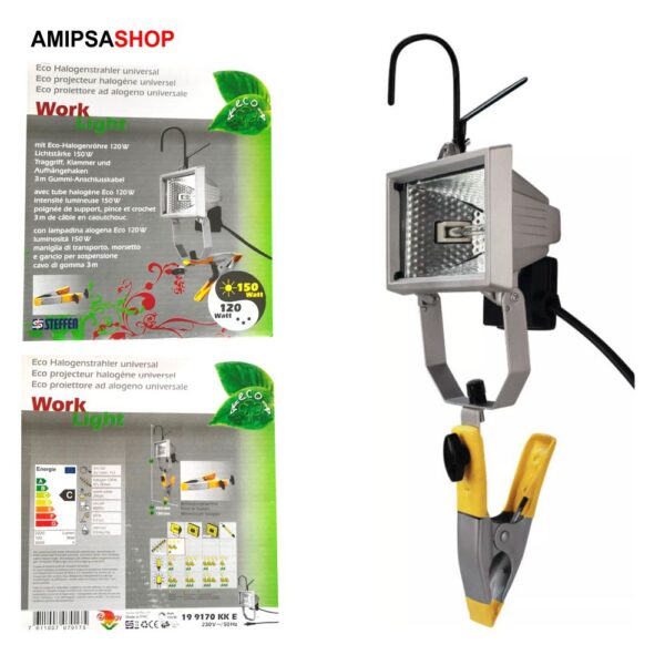 Halogenstrahler WORKLIGHT mit Haken Klammer mit 3 m Kabel