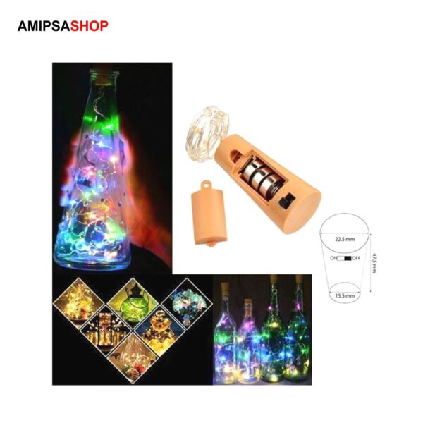 Flaschenlicht Lichterkette 20-LED´s im Korken Look (2 Meter) - Bunt
