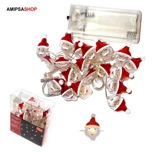 20 LED Draht Lichterkette Weihnachtsmann mit Mütze