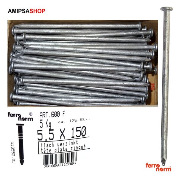 Ferronorm stifte flach feuerverzinkt 5.5 x 150 176 Nägel