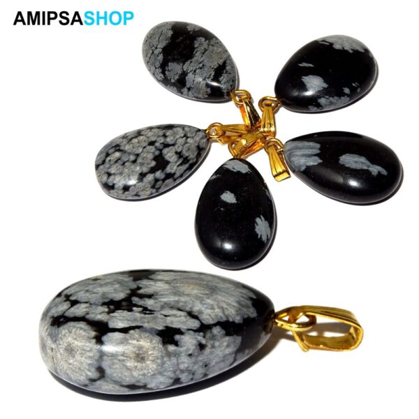 Tropfen Anhänger Schneeflocken Obsidian