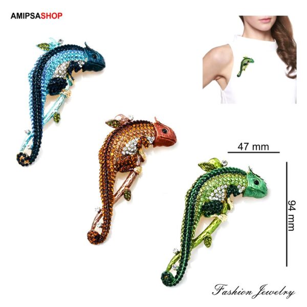 Brooch Chameleon mit Kristall Strasssteine