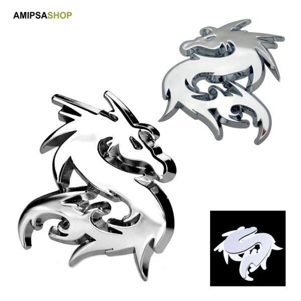 3D Emblem Aufkleber Drache Silber
