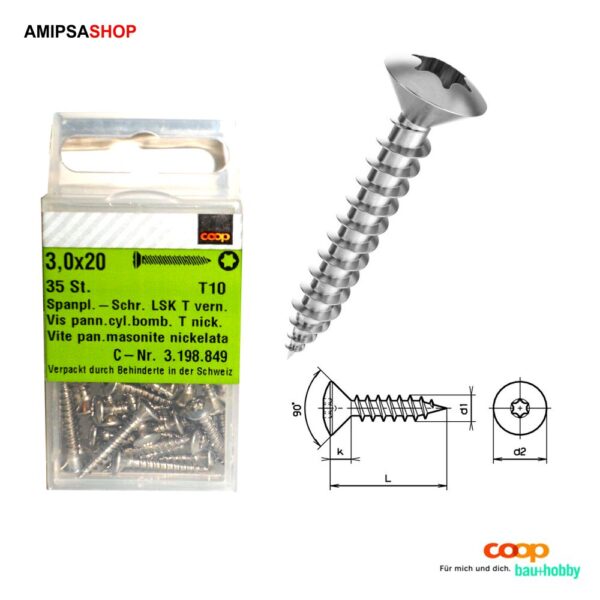 LSK-Spanplattenschraube 3×20mm Torx T10 vernikelt