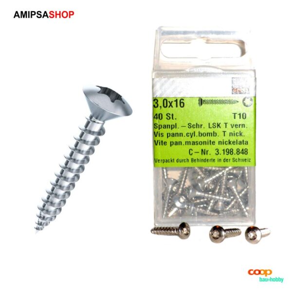 LSK-Spanplattenschraube 3.0×16mm Torx T10 vernickelt 40 Stück