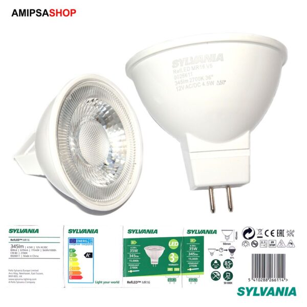 Sylvania RefLED MR16 GU 5.3 4.5W 345lm 2700K 36°