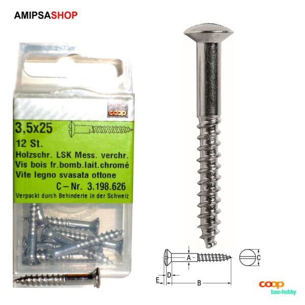 Holzschraube LSK Messing Verchromt 3.5x 25 mm 12 stk.