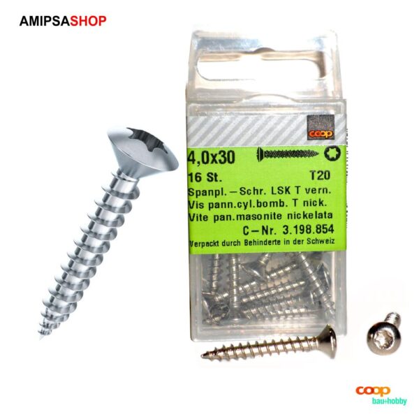 Spanplattenschraube LSK 4.0×30mm Torx T20 Vernickelt 16 Stück