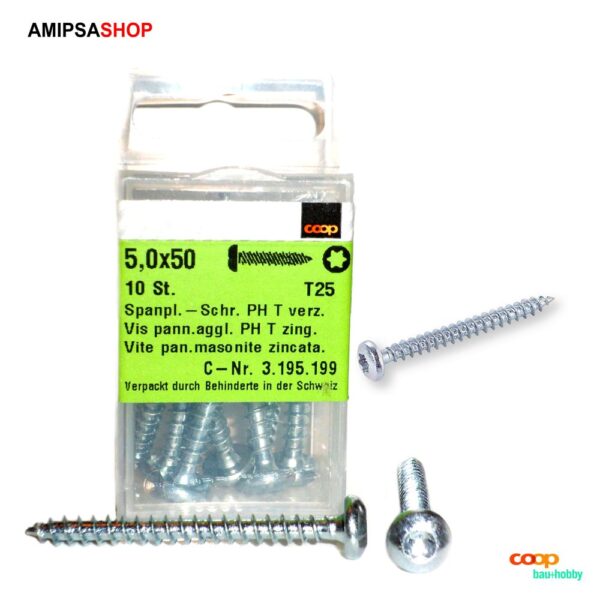 Spanplattenschraube 5.0×50mm PH T25 Verzinkt 10 Stück