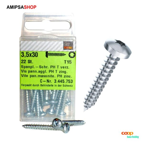 Spanplattenschraube 3.5×30 mm PH T15 Verzinkt 22 Stück