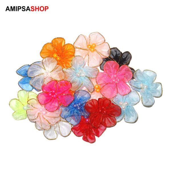 Organza Blumen mit Perlen in der Mitte