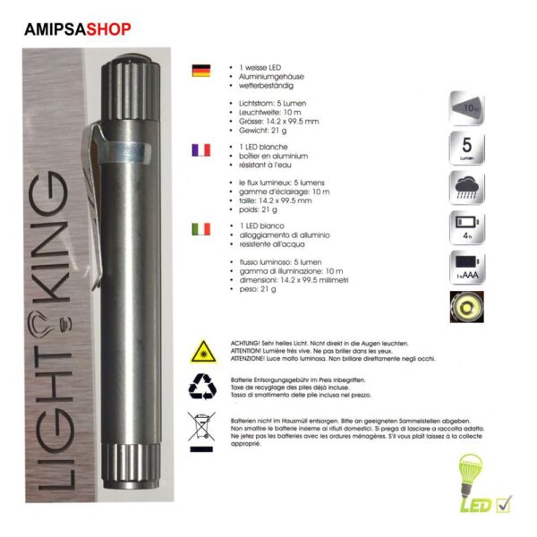 LED Taschenlampe in Kugelschreiberform aluminium
