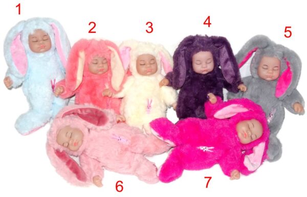 Babypuppe mit Plüsch Hasenkostüm – Bild 2