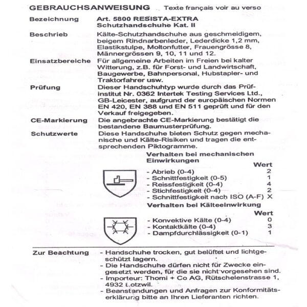 Resista Kälte Schutzhandschuh 5800 – Bild 2