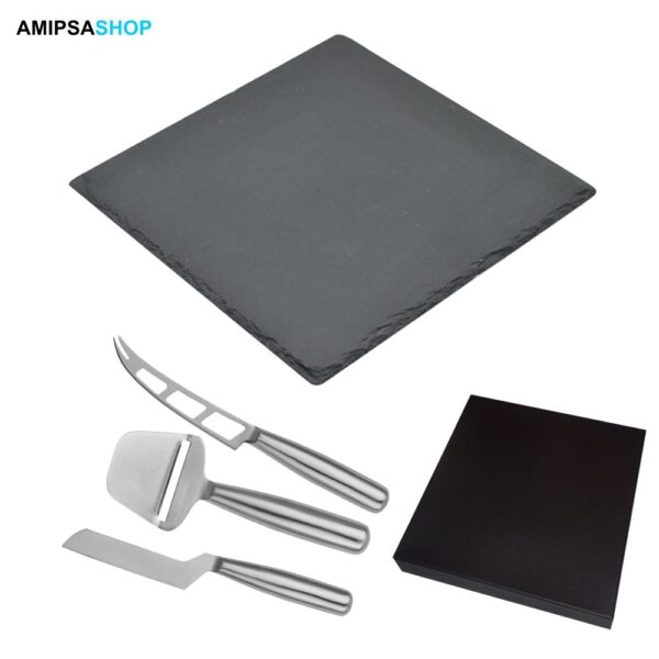 Schieferplatte mit Käsemesser 4 tlg Set