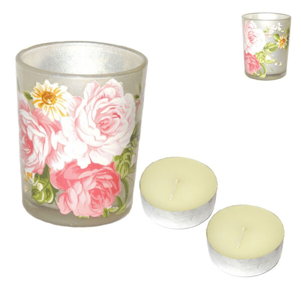 Teelicht Set 1 Glas und 2 Kerzen