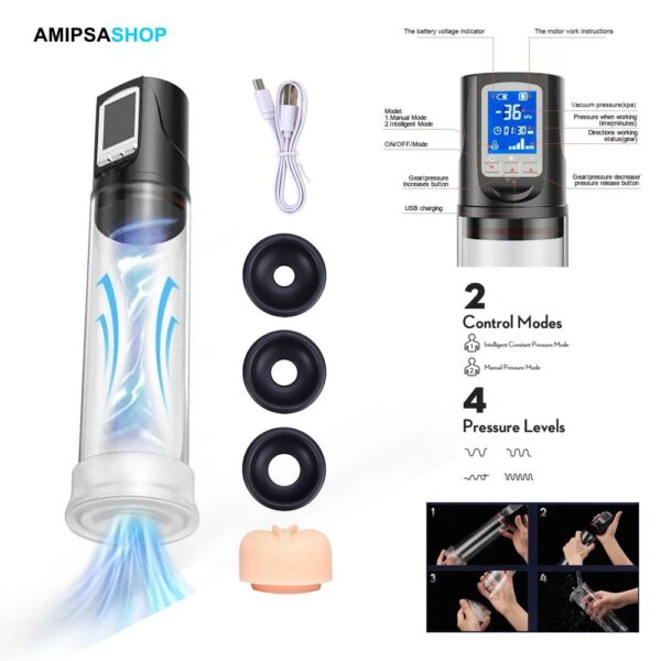 Elektrische Vakuum LED Penis Pumpe 4-Level Power