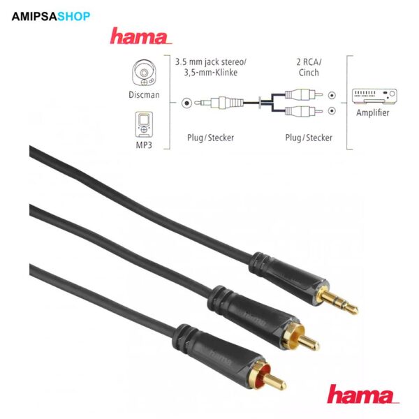 HAMA Audiokabel 3.5mm 2 x RCA Gold 0.75M