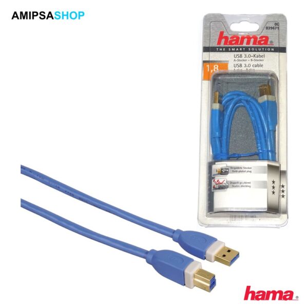 Hama 00039671 USB-A-USB-B 3.0-Kabel180 cm blau