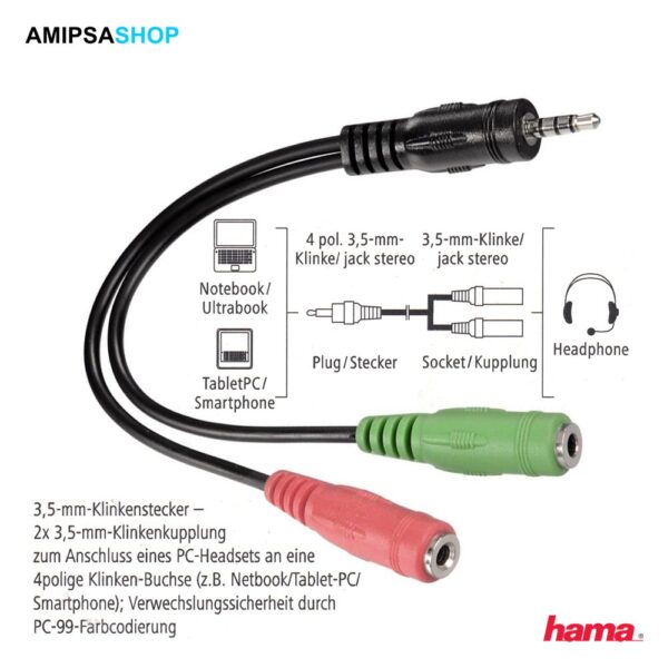 Hama 00054573 Klinken Adapterkabel Doppel