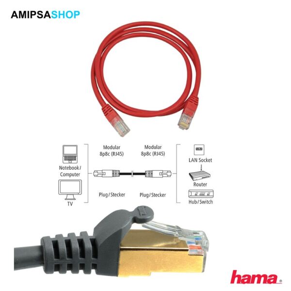 Hama 00054597 CAT 5e Netzwerkkabel 0.5 m  RJ45-RJ45 Rot
