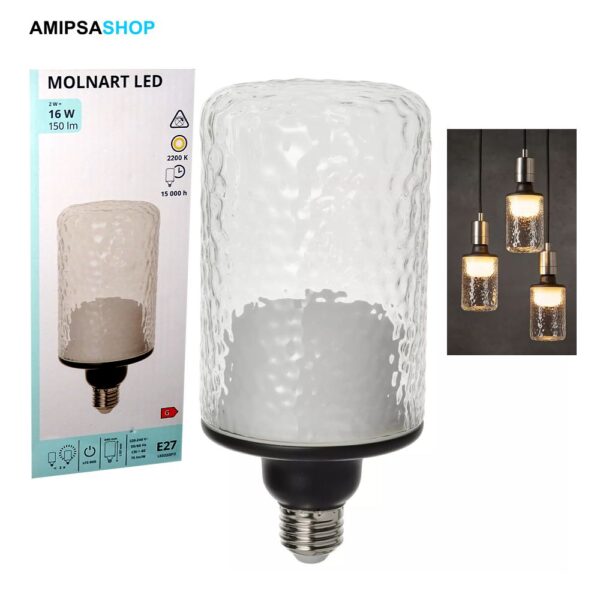 LED Lampe E27 150 lm 2200K Klarglas gemustert MOLNART