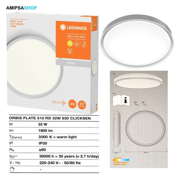 Ledvance Orbis Plate Click Sensor 510mm 32W 1800lm 3000K