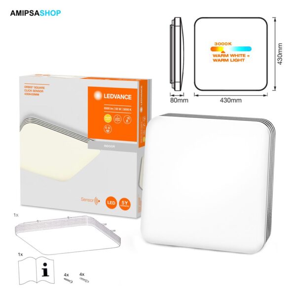 Ledvance Orbis Square Click Sensor 430 x 430 mm 50W 6500lm 3000K