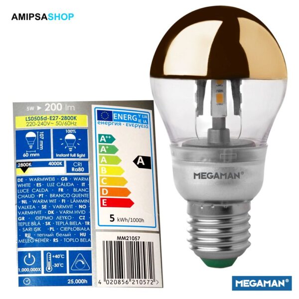 MEGAMAN LED Kopfspiegellampe Gold 5W E27 dimmbar 2800K