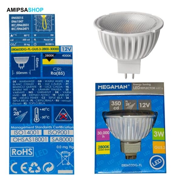 Megaman LED 12V 3W 2800K 28° GU5.3 MM27112