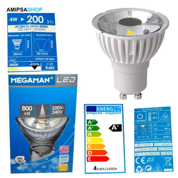 Megaman LED 4W 200lm 4000K 24° GU10 MM27314