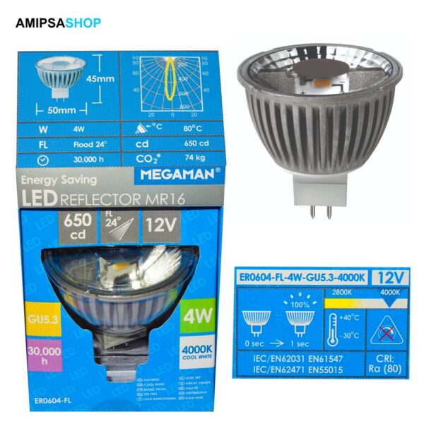 Megaman LED 4W 4000K 24° GU5.3 MM27104