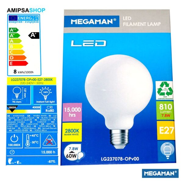 Megaman LED E27 Globeform 95 7.8W 810lm 2800K 360°