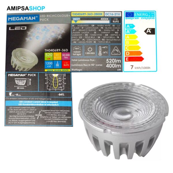 Megaman LED RichColour PUCK 6W 520LM 2800K MM76741