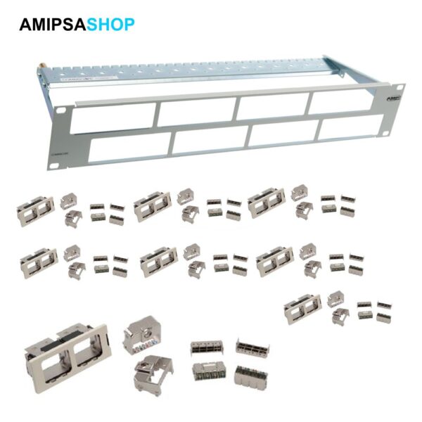 Patchpanel AMP Ultra 2HE 16 Ports+8 Quick-Fit Kits hellgrau
