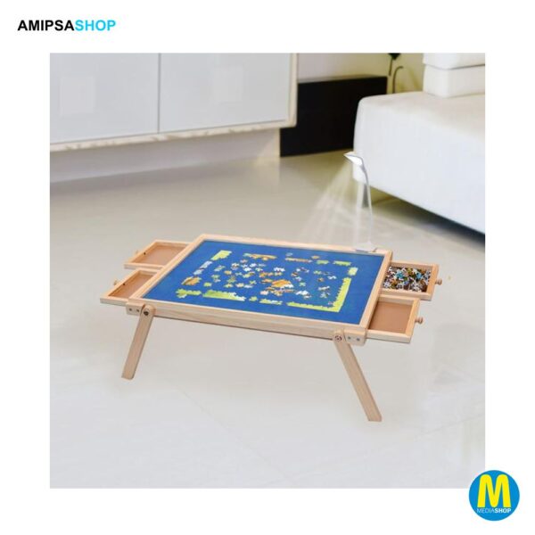 Puzzletisch mit Schublade und LED-Lampe