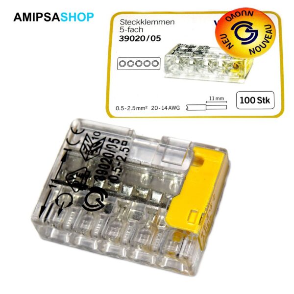 Steckklemme Woertz 5×0.05...2.5mm² 450V  24A Transparentgelb - 100 Stück